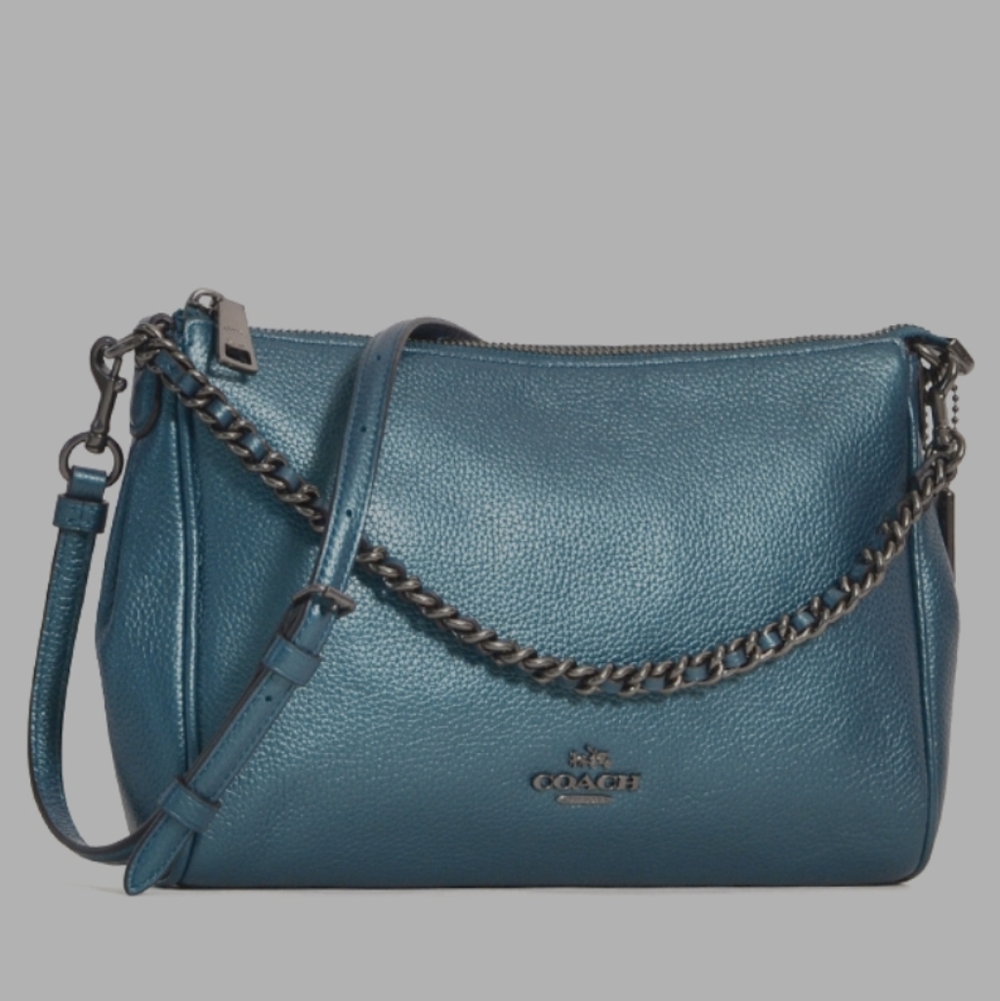 Coach Metallic Teal Carrie Crossbody Bag - Picture 10 of 10